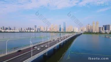 4K城市交通_航拍湖北武汉月湖大桥交通